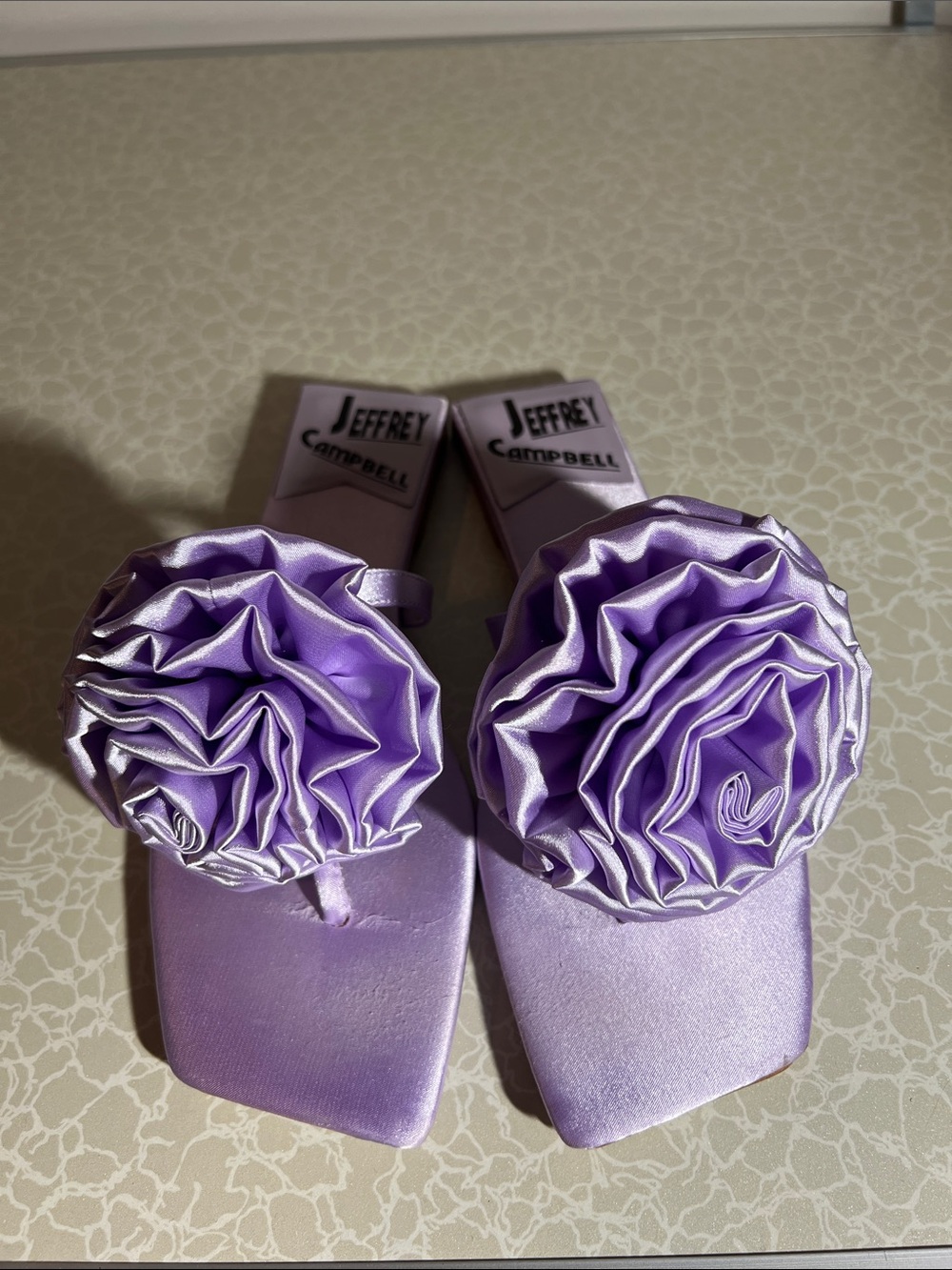 Jeffrey Campbell Lavender Satin Rosette Slide Mules